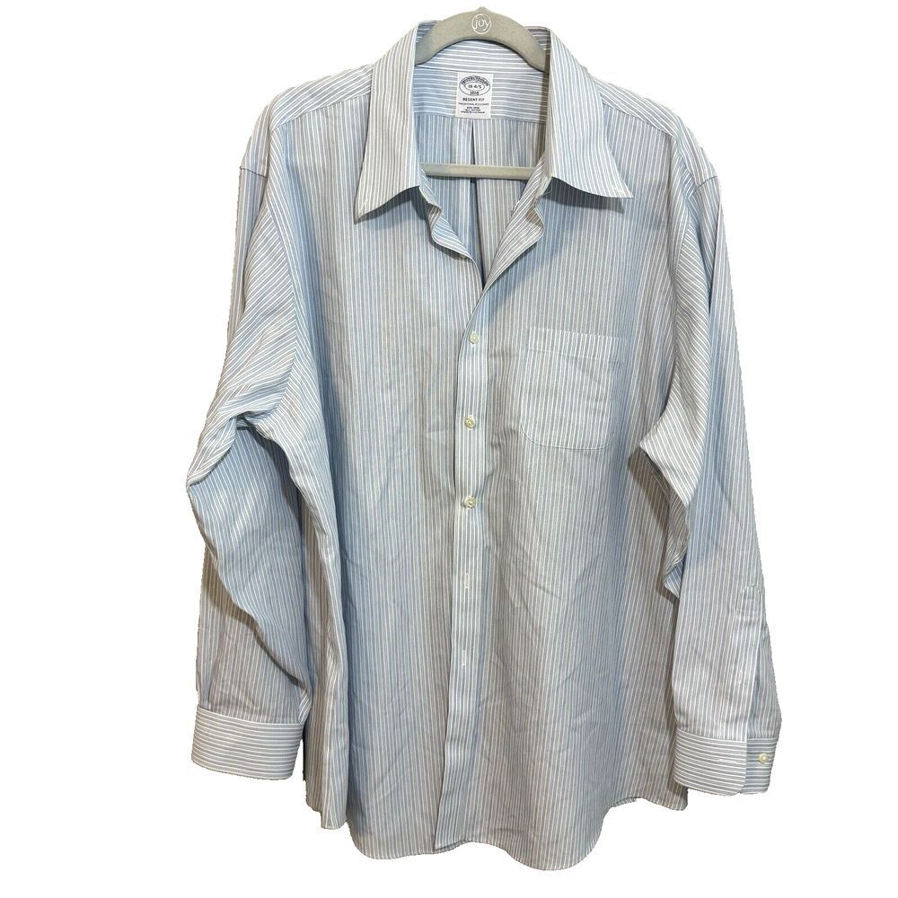Brooks Brothers Shirt Mens 18 4/5 Blue Striped Regent Button Down Long Sleeve